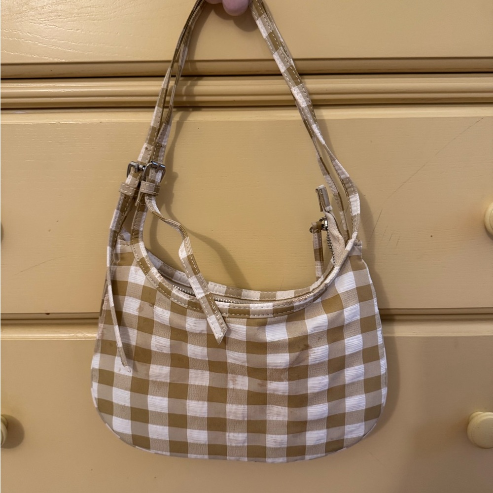 Stylish Tan Checkered Women's Bag